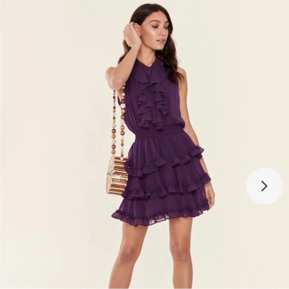 MISA Los Angeles Imelda Ruffle Tiered Mini Dress Purple Sleeveless Medium - Picture 15 of 15